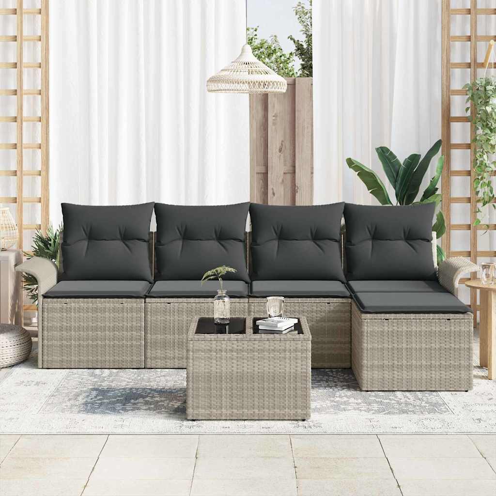 Udendørs sofa 6 stk. Lysegrå polyrattan
