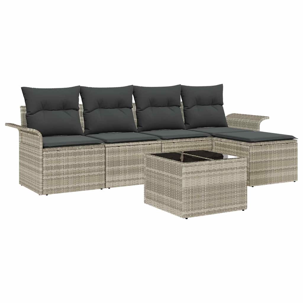 Udendørs sofa 6 stk. Lysegrå polyrattan