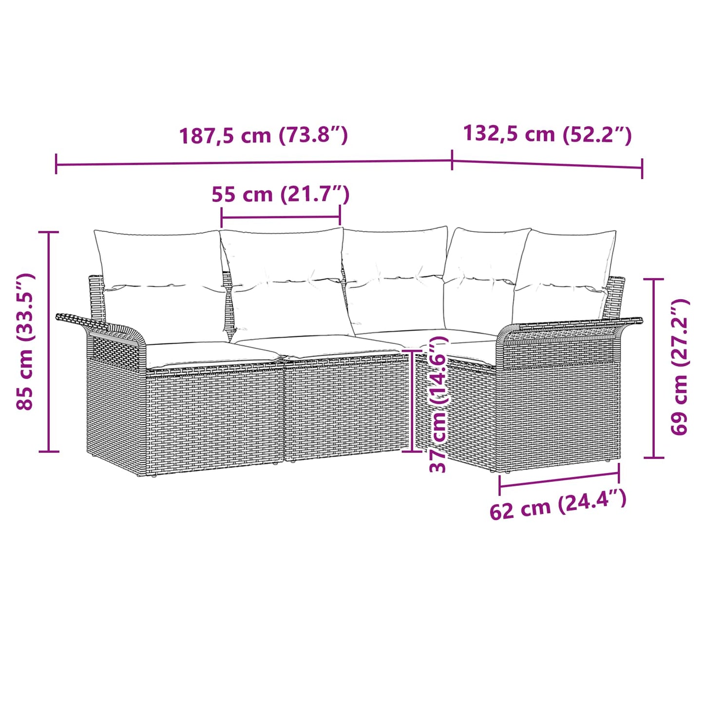 Havesofa Sæt med pude Brun polyrattan