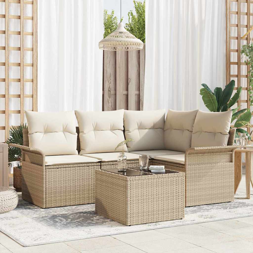 Havesofa Sæt 5 stk. Beige polyrattan