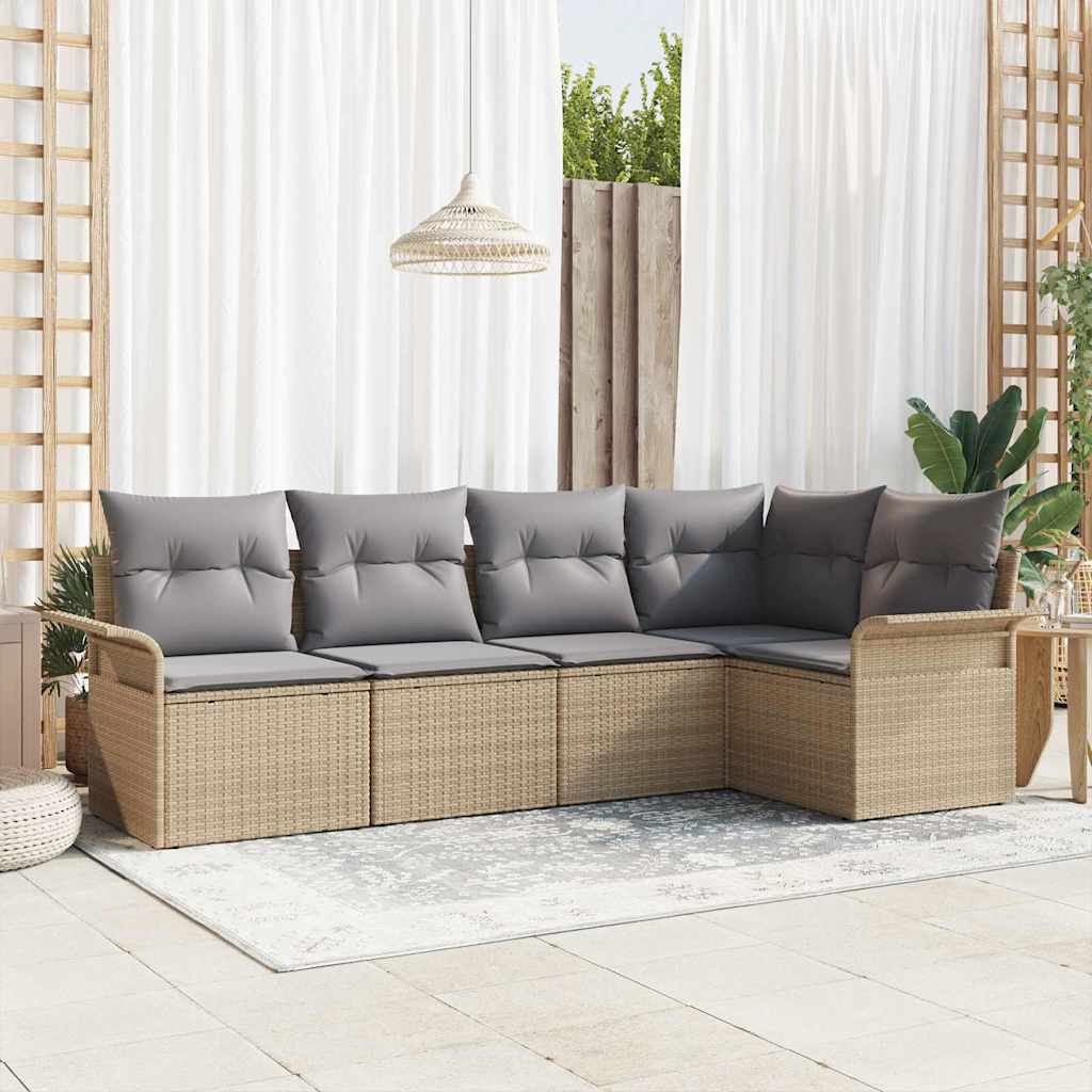 Havesofa Sæt 5 stk. Beige polyrattan