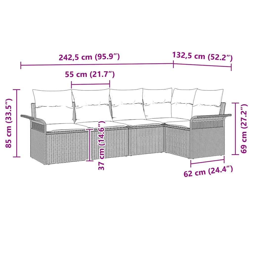 Havesofa Sæt 5 stk. polyrattan