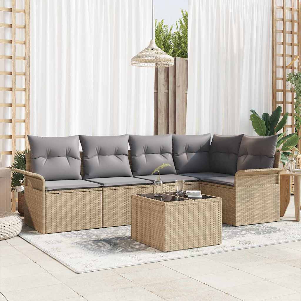 Havesofa Sæt 6 stk. Beige polyrattan