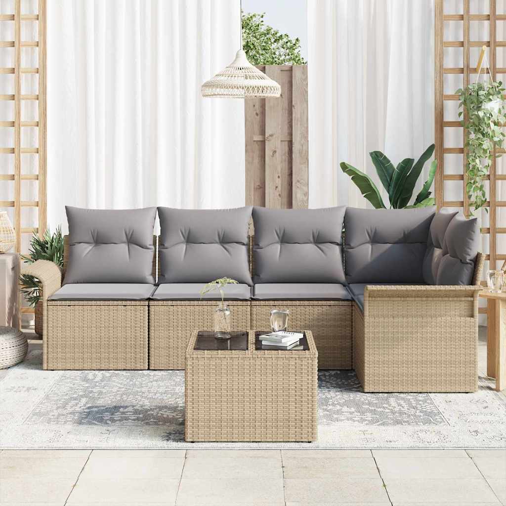 Havesofa Sæt 6 stk. Beige polyrattan
