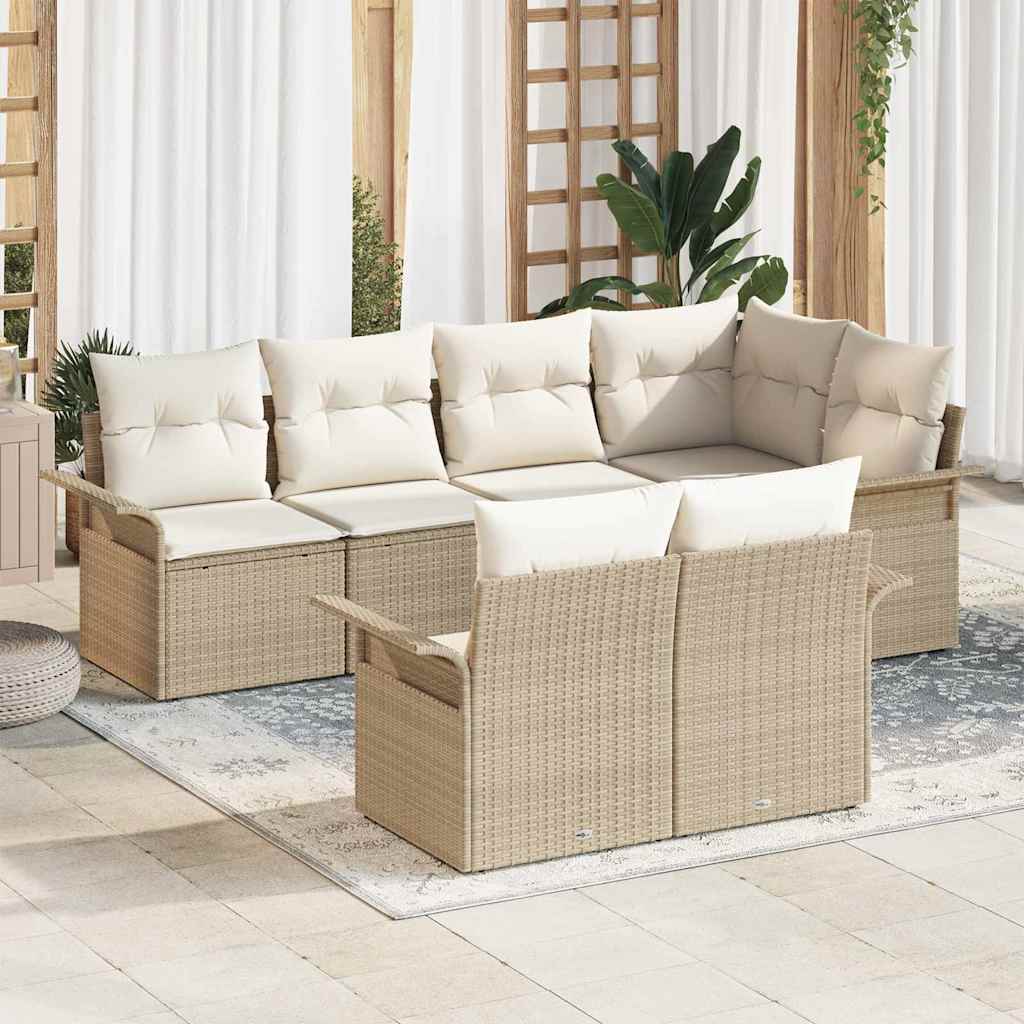 Havesofa Sæt 7 stk. Beige polyrattan