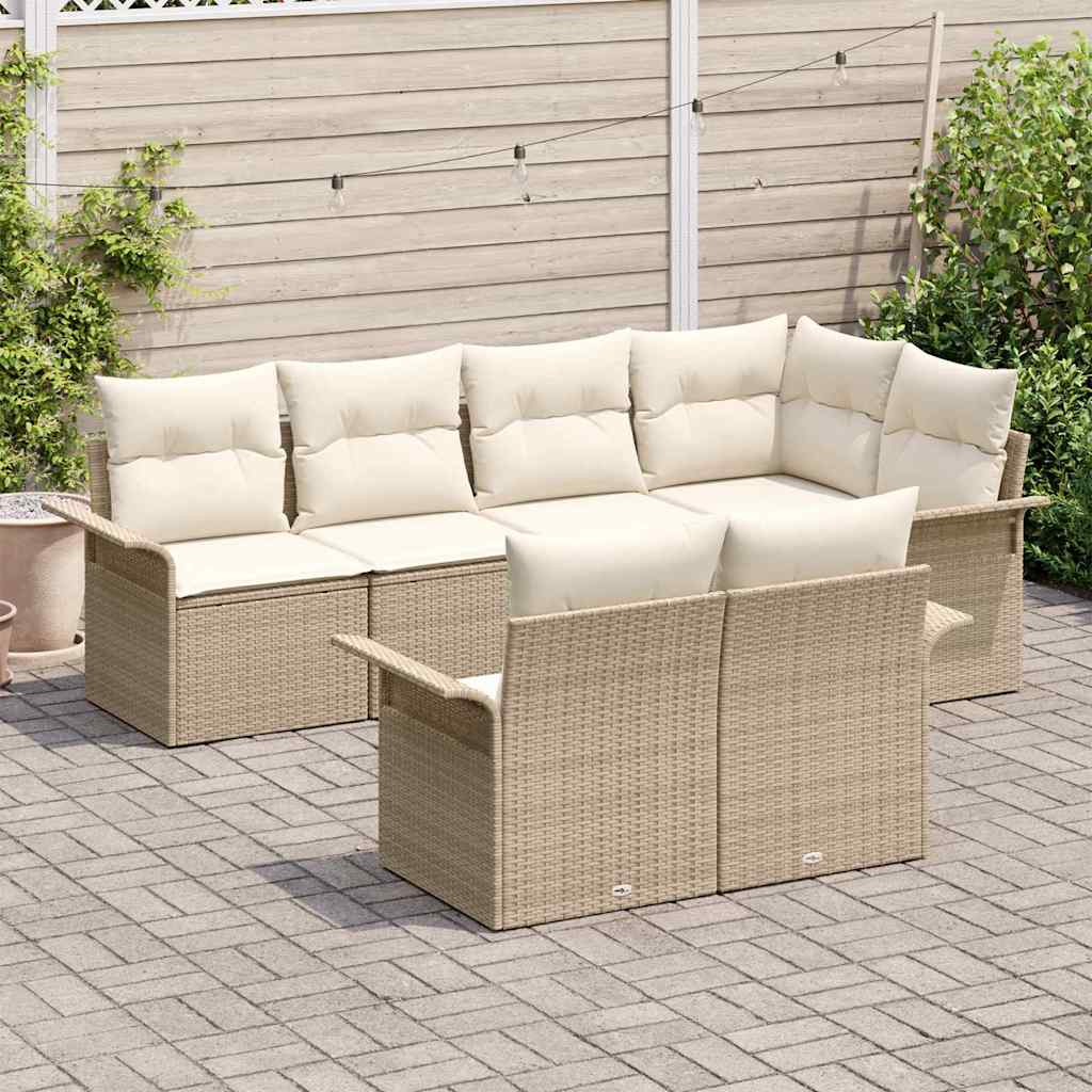 Havesofa Sæt 7 stk. Beige polyrattan