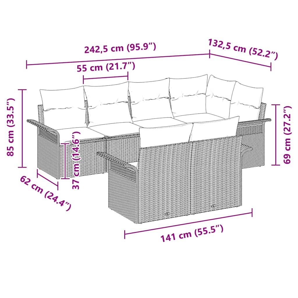 Havesofa Sæt 7 stk. Beige polyrattan