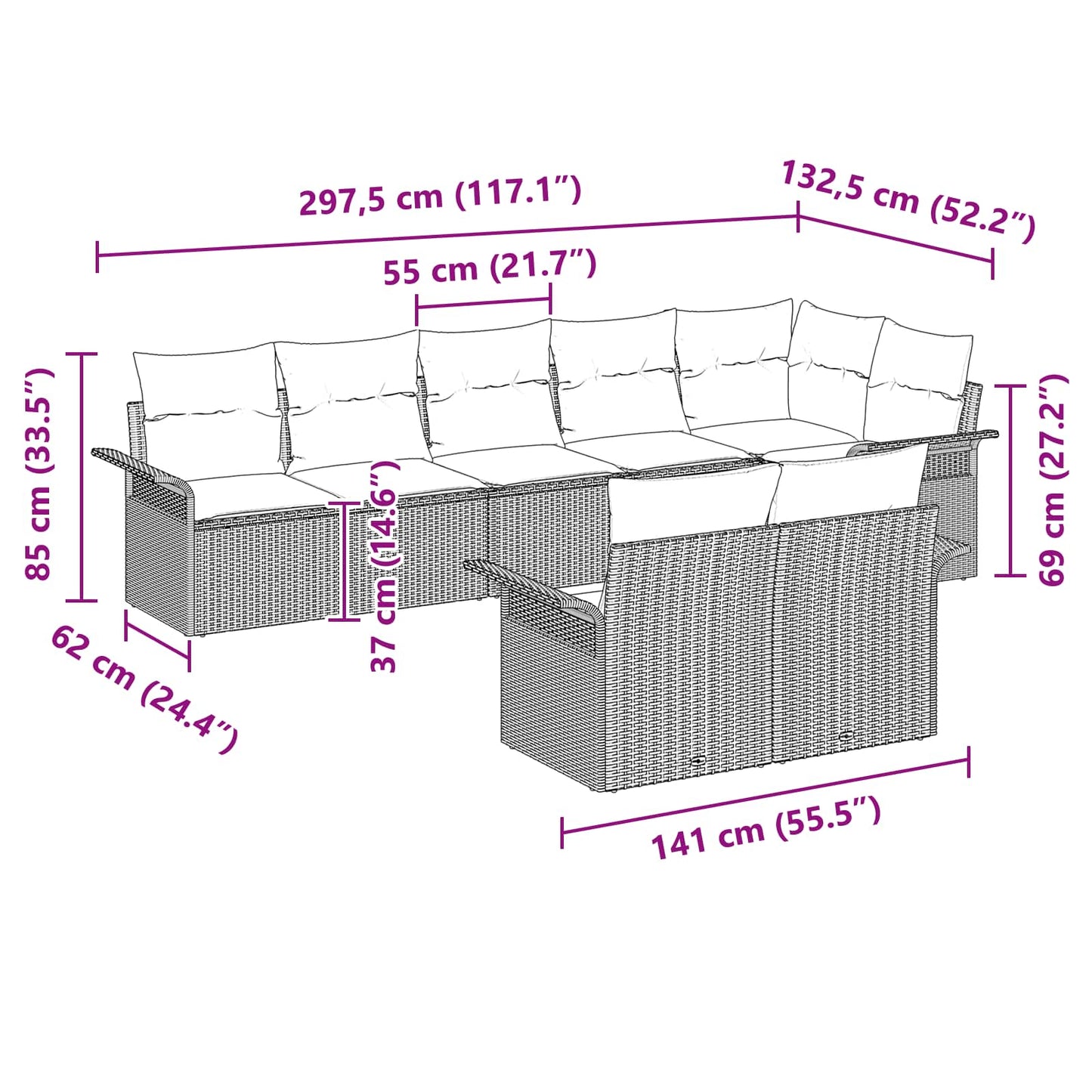 Havesofa Sæt 8 stk. Grå polyrattan
