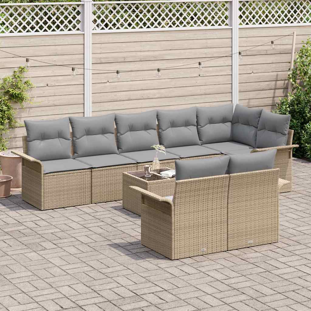Havesofa Sæt 9 stk. Beige polyrattan