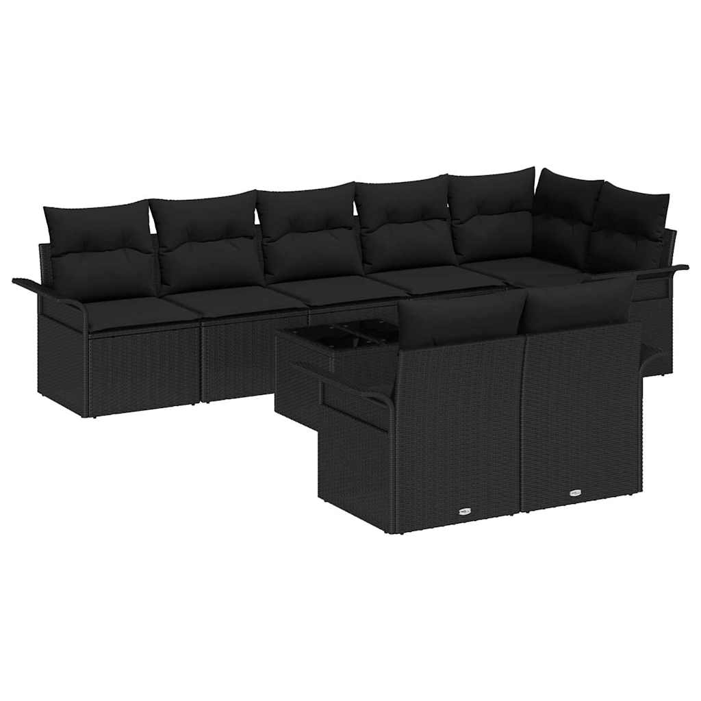 Havesofa Sæt 9 stk. Sort polyrattan