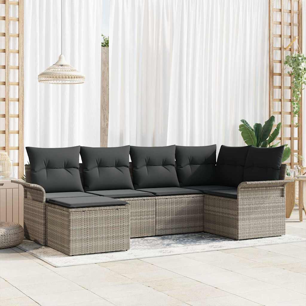 Havesofa Sæt 6 stk. Lysegrå polyrattan