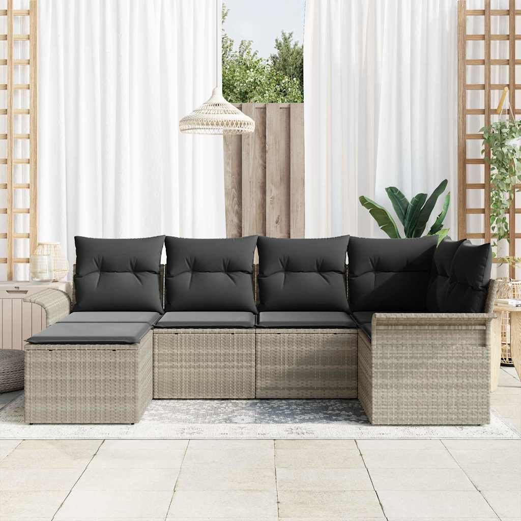 Havesofa Sæt 6 stk. Lysegrå polyrattan