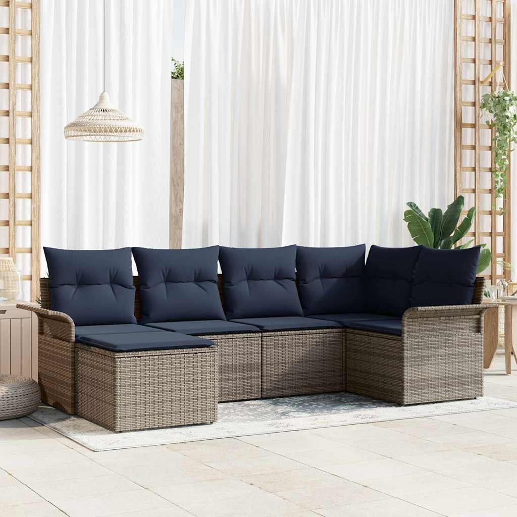 Havesofa Sæt 6 stk. Grå polyrattan