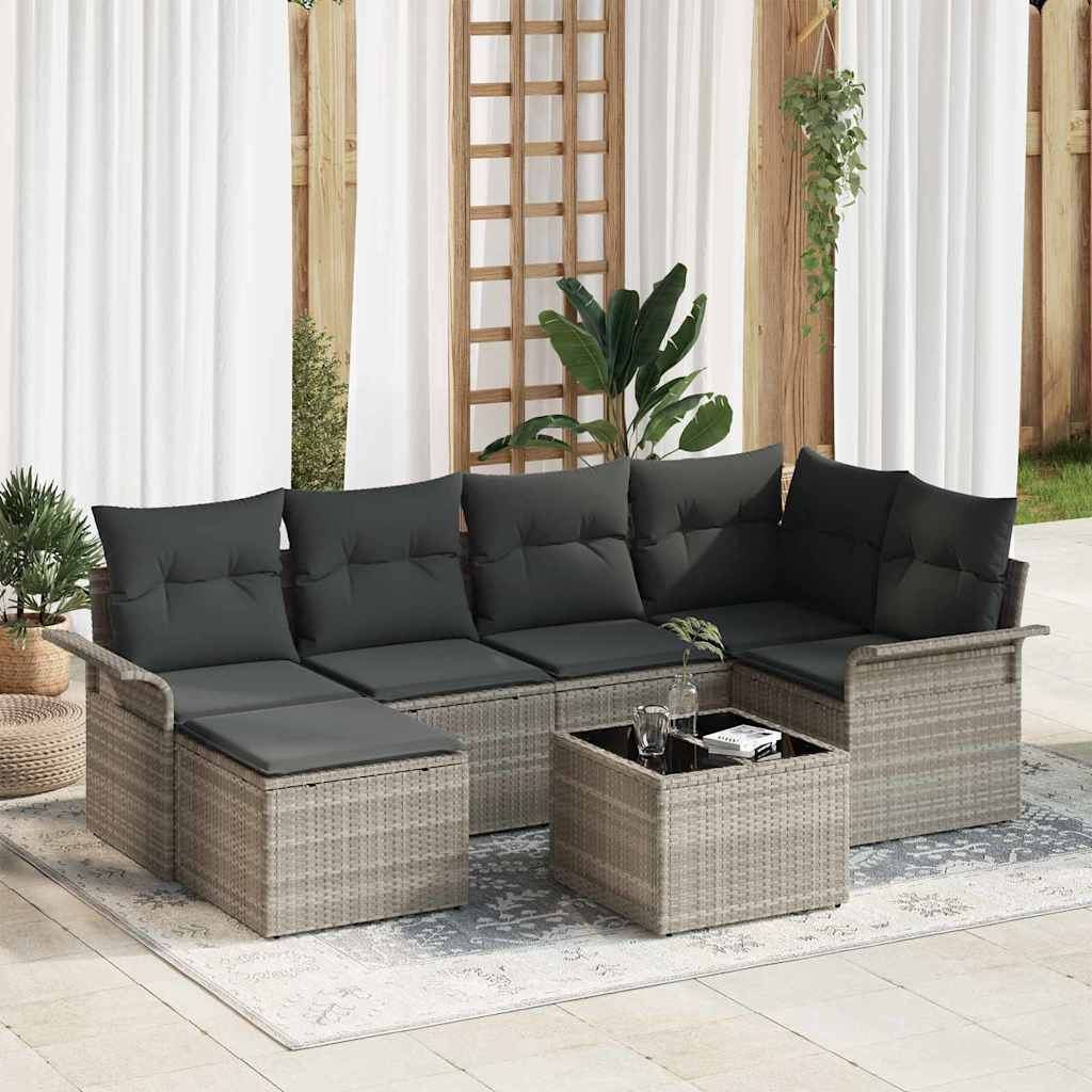 Havesofa Sæt 7 stk. Lysegrå polyrattan