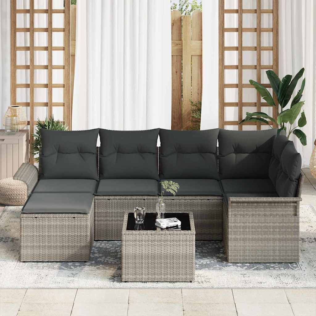Havesofa Sæt 7 stk. Lysegrå polyrattan