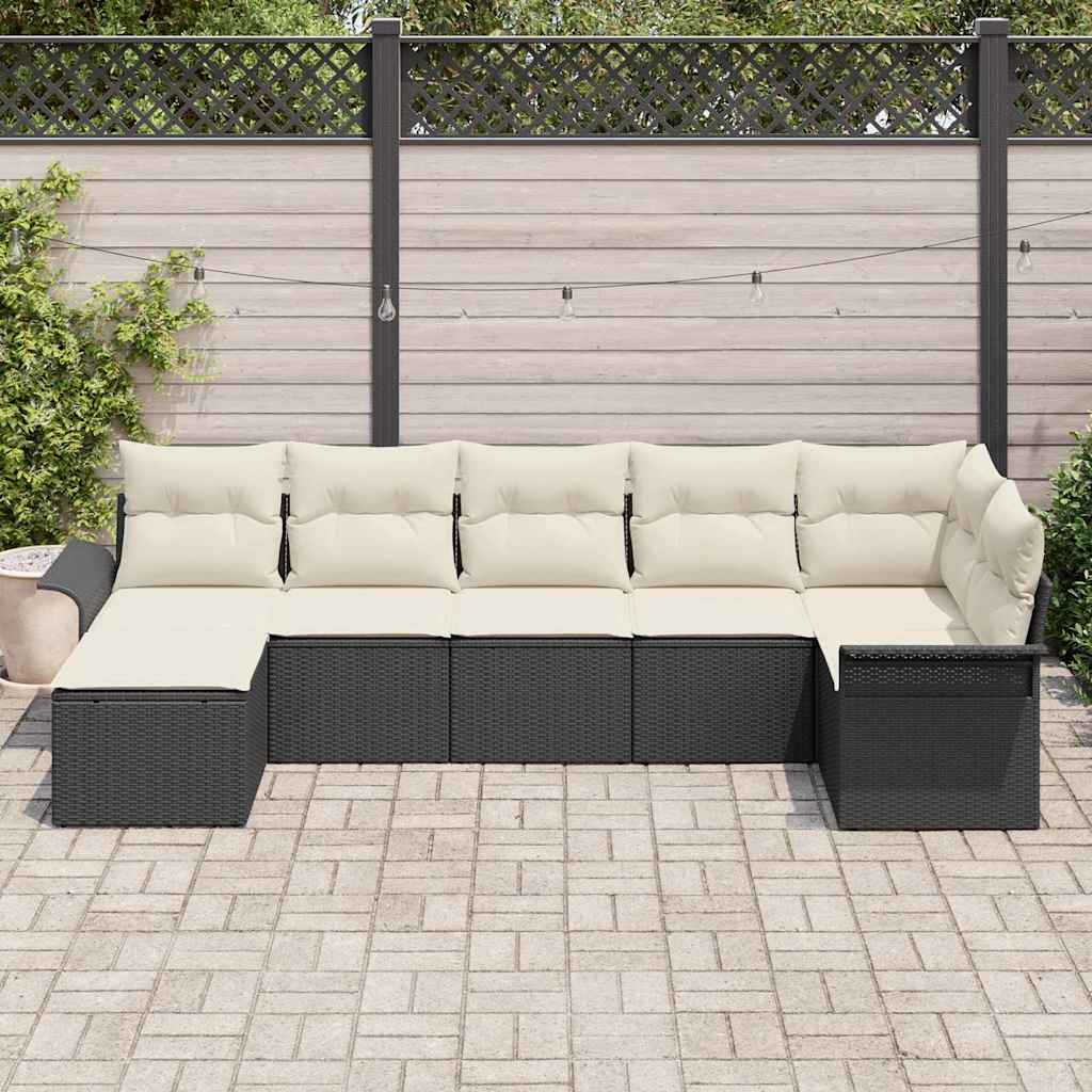Havesofa Sæt 7 stk. Sort polyrattan