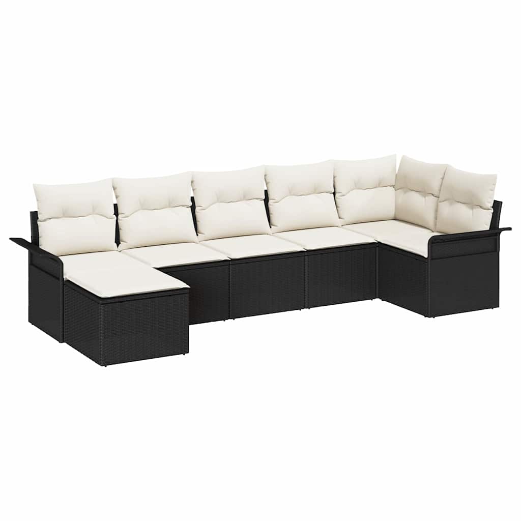 Havesofa Sæt 7 stk. Sort polyrattan