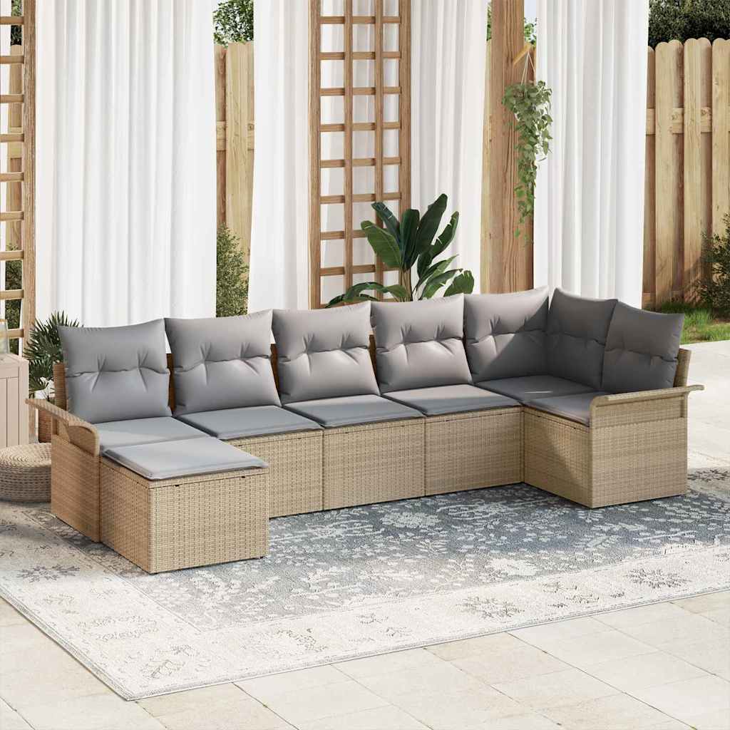 Havesofa Sæt 7 stk. Beige polyrattan