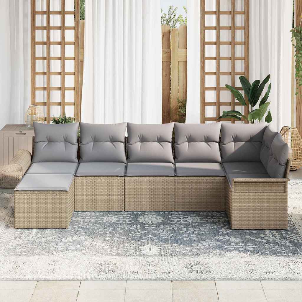 Havesofa Sæt 7 stk. Beige polyrattan