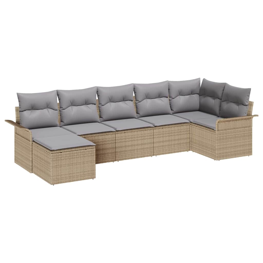 Havesofa Sæt 7 stk. Beige polyrattan