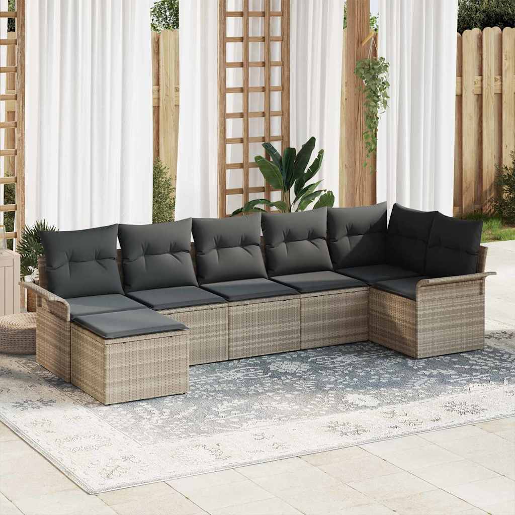 Havesofa Sæt 7 stk. Lysegrå polyrattan