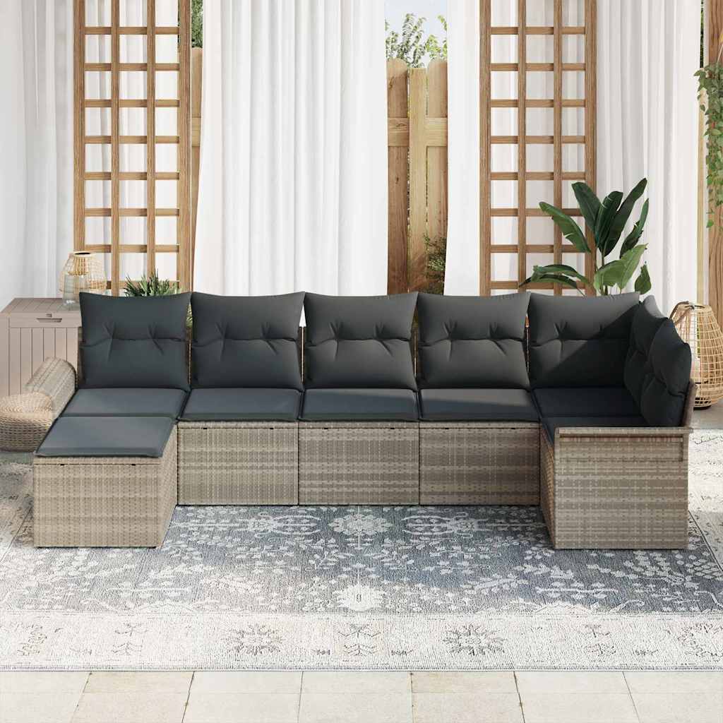 Havesofa Sæt 7 stk. Lysegrå polyrattan
