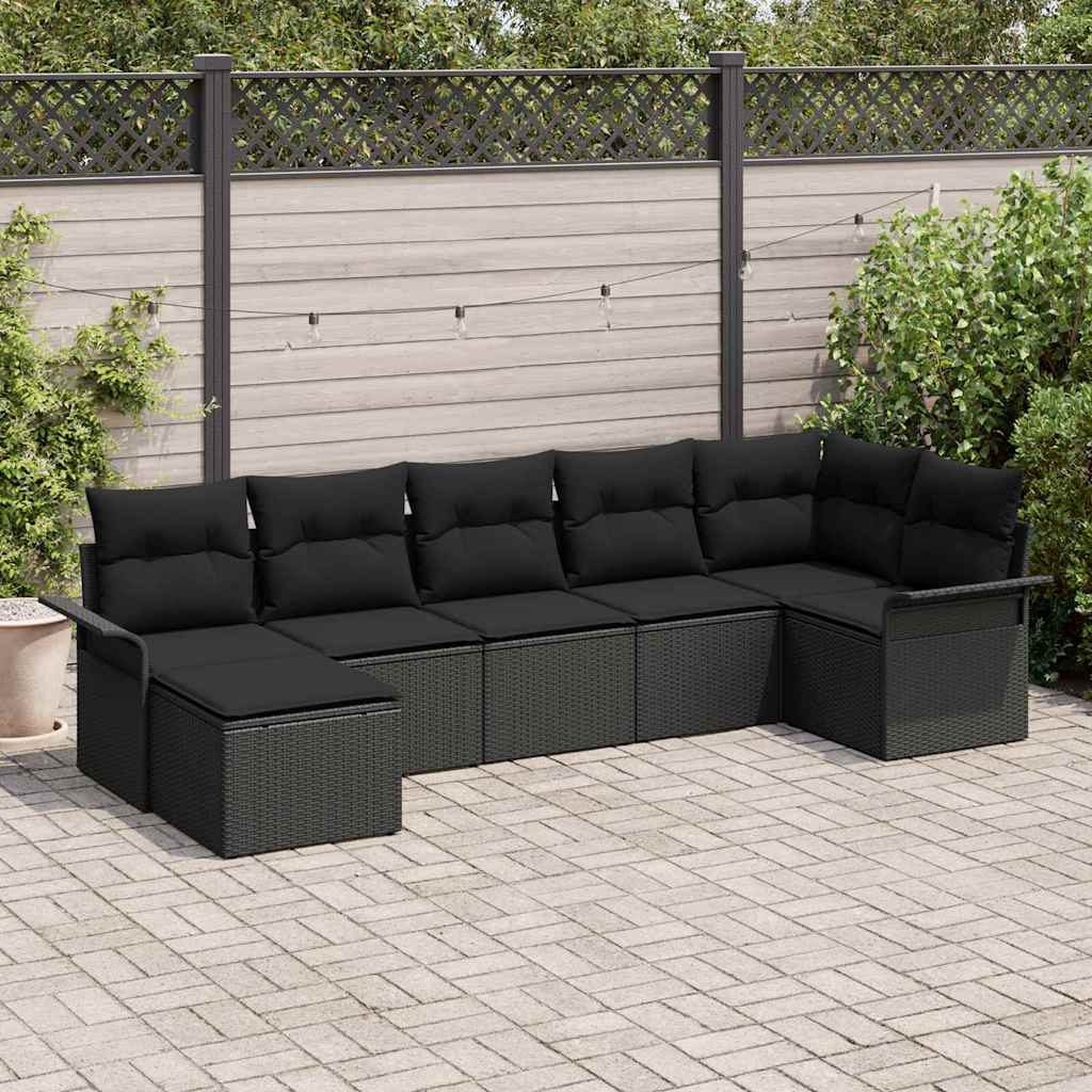 Havesofa Sæt 7 stk. Sort polyrattan