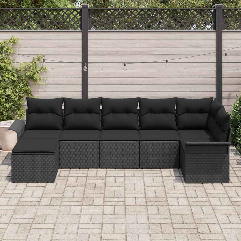 Havesofa Sæt 7 stk. Sort polyrattan