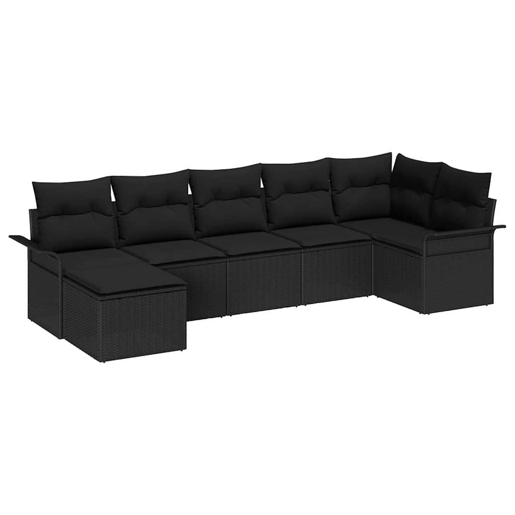 Havesofa Sæt 7 stk. Sort polyrattan