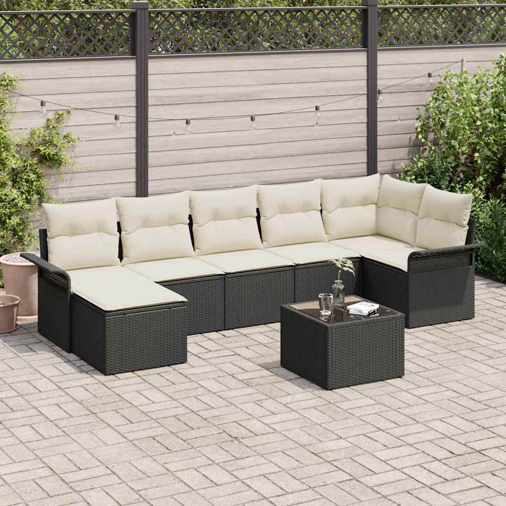 Havesofa Sæt 8 stk. Sort polyrattan