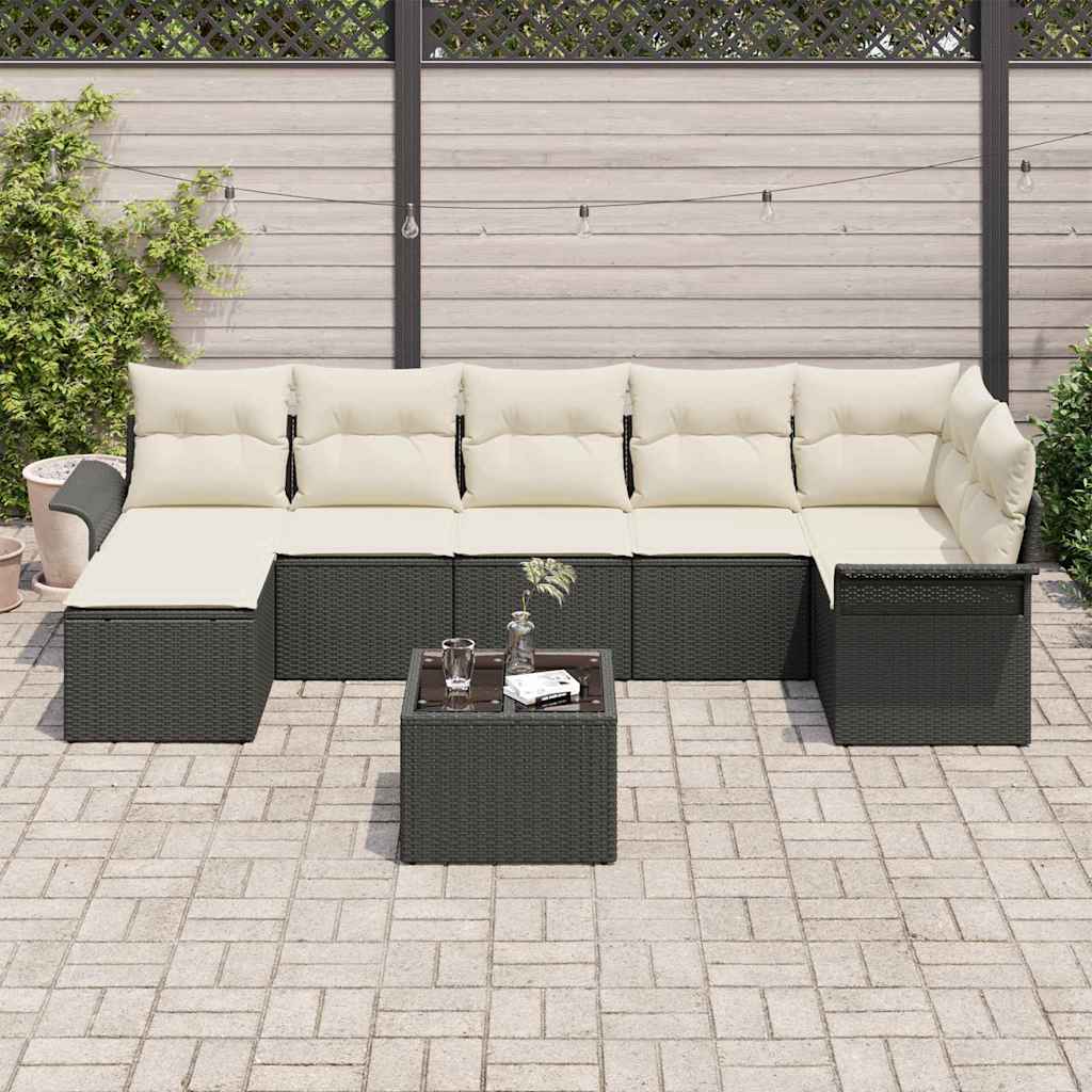 Havesofa Sæt 8 stk. Sort polyrattan