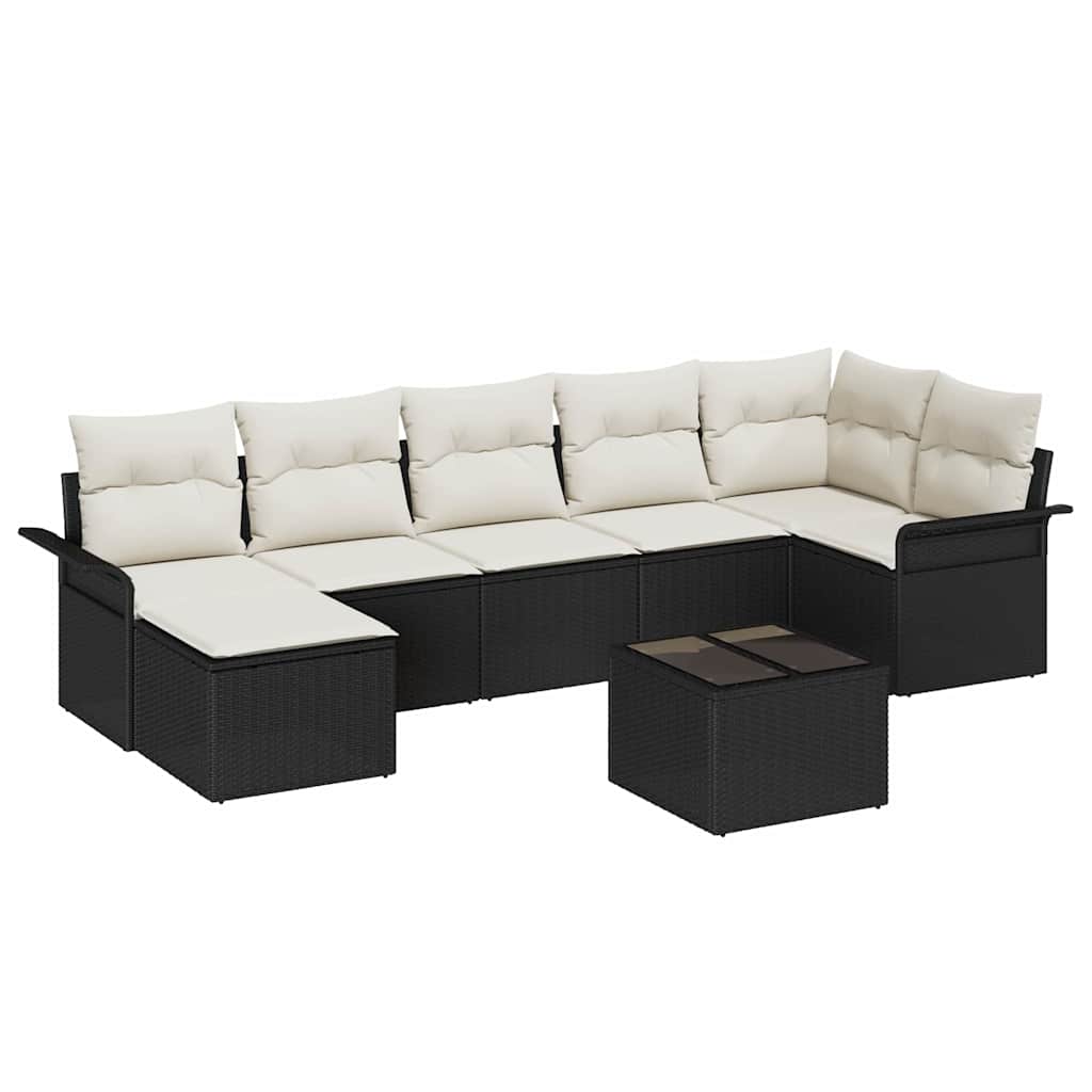Havesofa Sæt 8 stk. Sort polyrattan