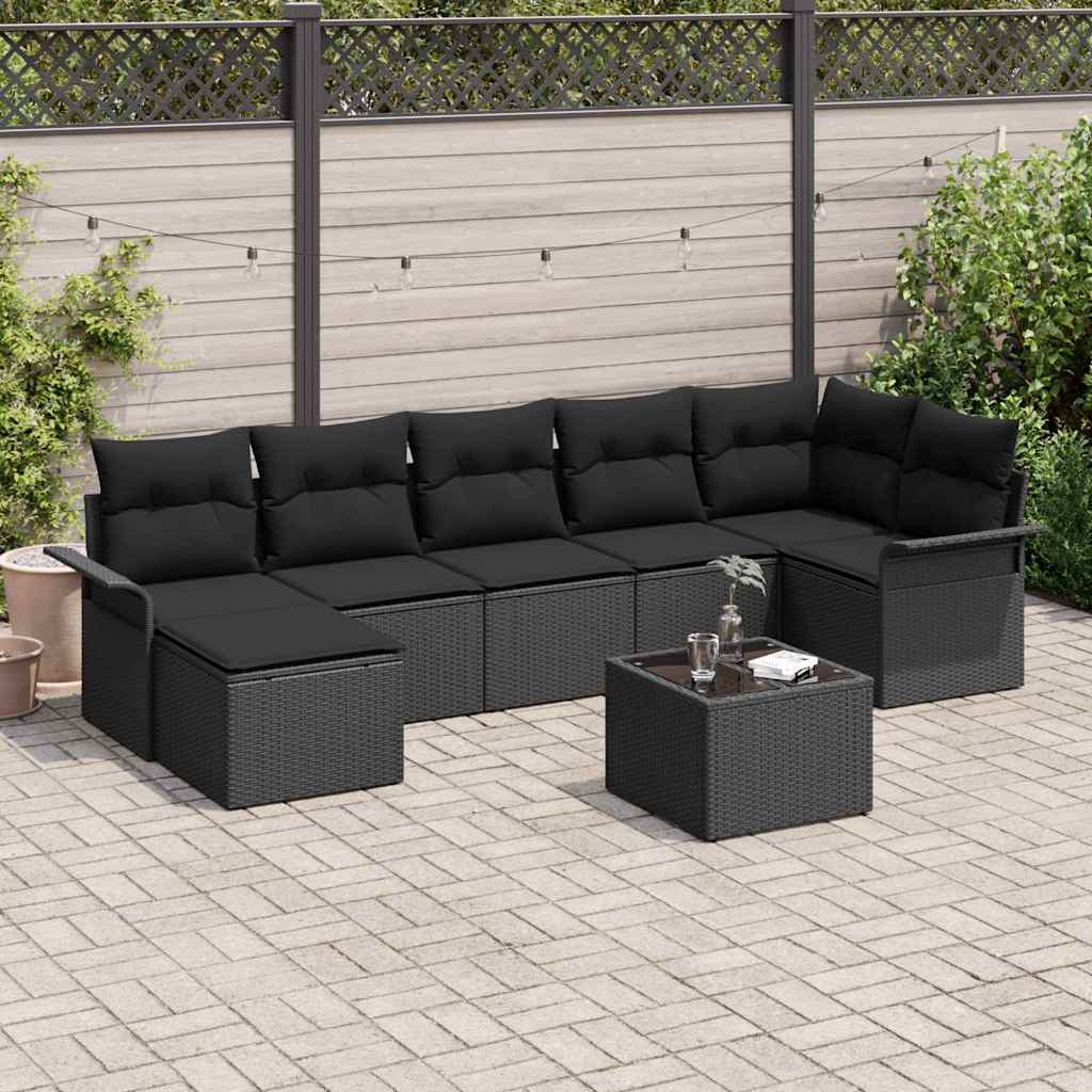 Havesofa Sæt 8 stk. Sort polyrattan