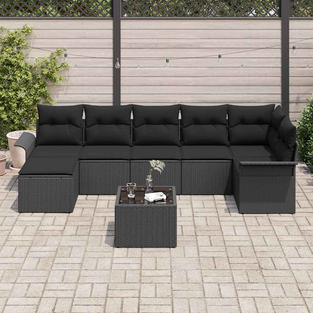 Havesofa Sæt 8 stk. Sort polyrattan