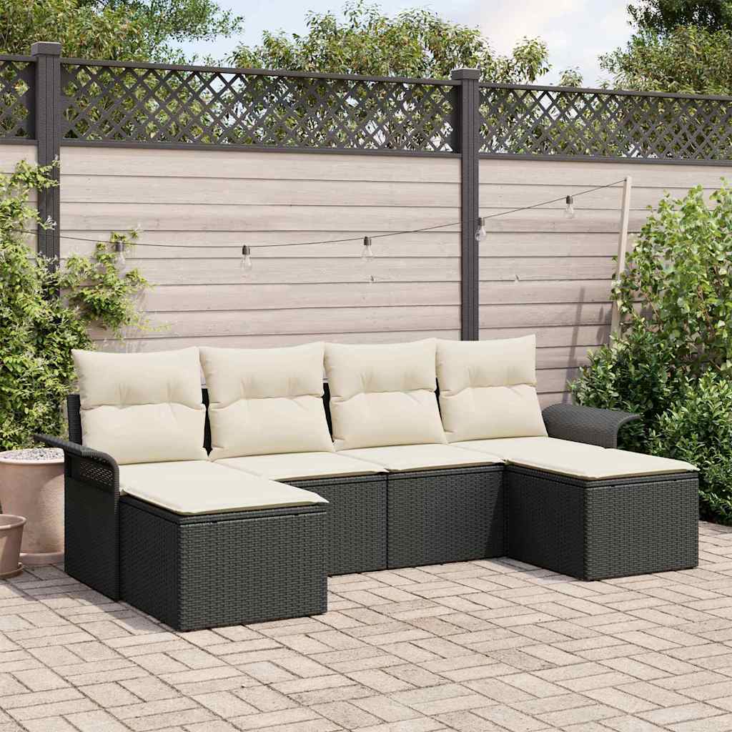 Havesofa Sæt 6 stk. Sort polyrattan