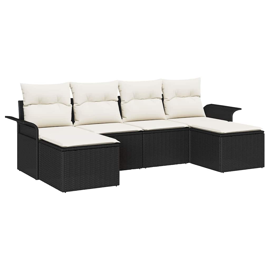 Havesofa Sæt 6 stk. Sort polyrattan