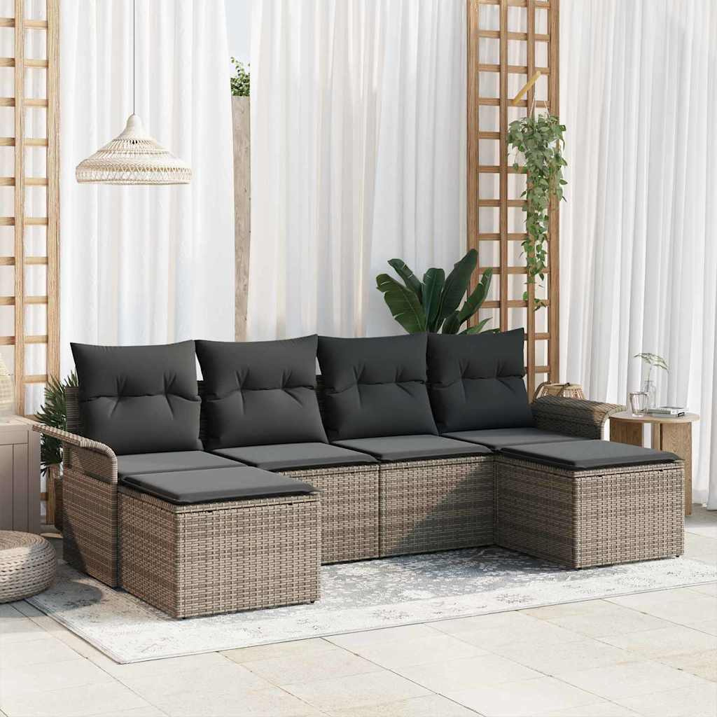 Havesofa Sæt 6 stk. Grå polyrattan