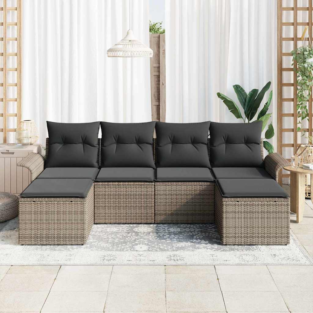 Havesofa Sæt 6 stk. Grå polyrattan