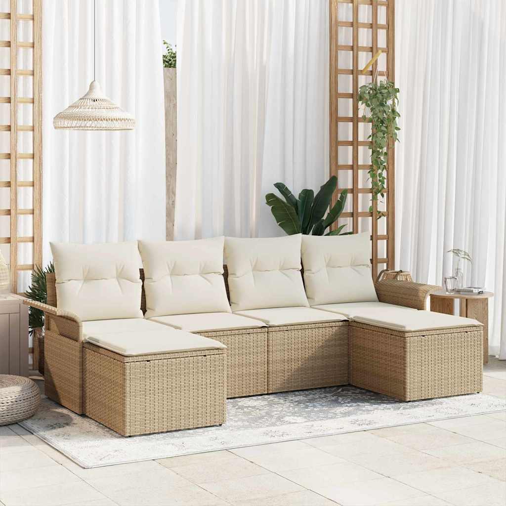 Havesofa Sæt 6 stk. Beige polyrattan