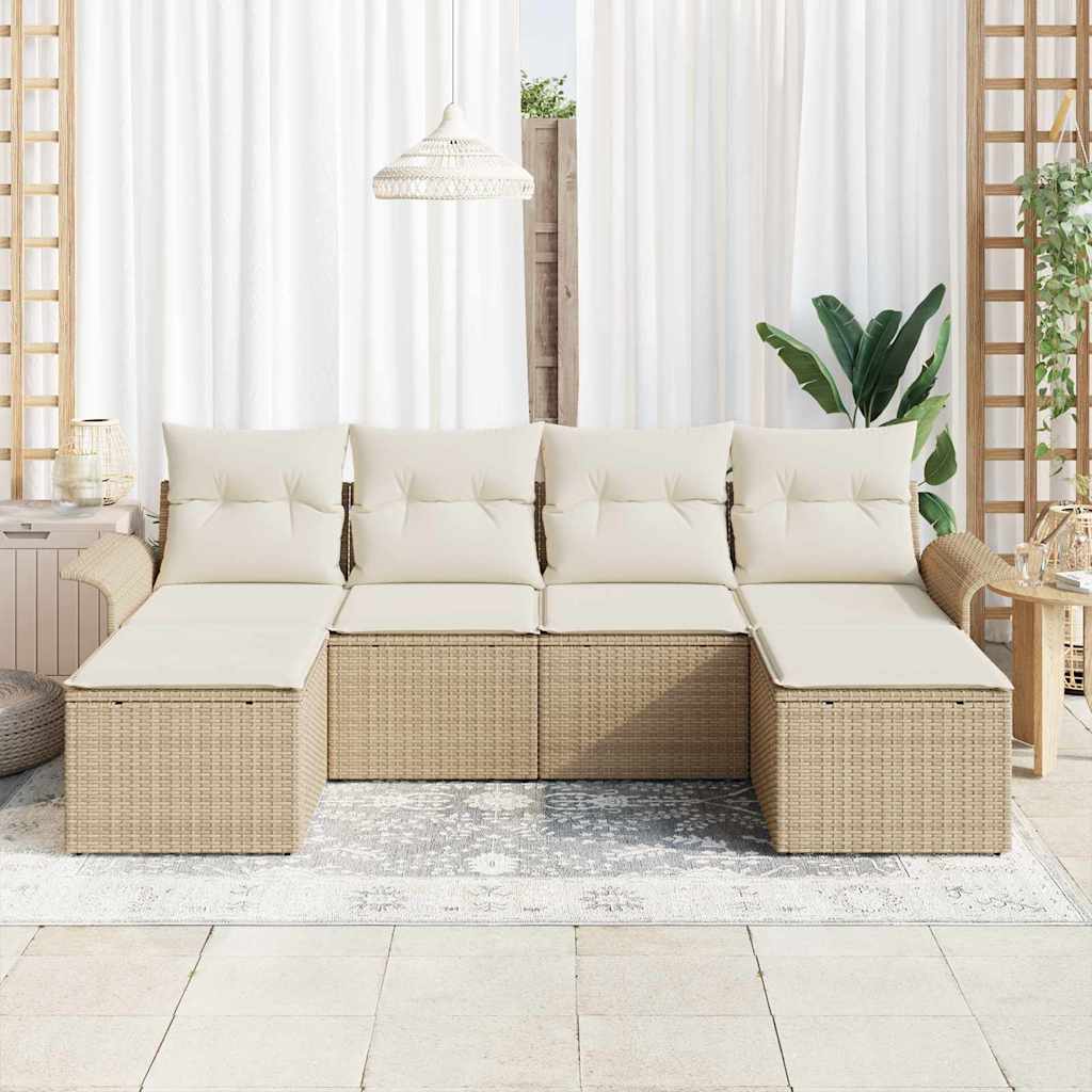 Havesofa Sæt 6 stk. Beige polyrattan