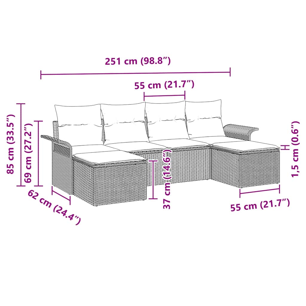 Havesofa Sæt 6 stk. Beige polyrattan