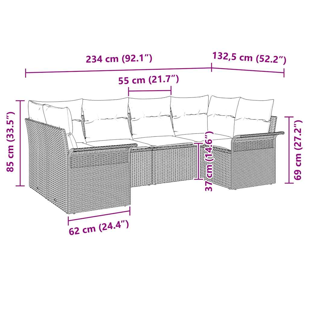 Havesofa Sæt 6 stk. Beige polyrattan