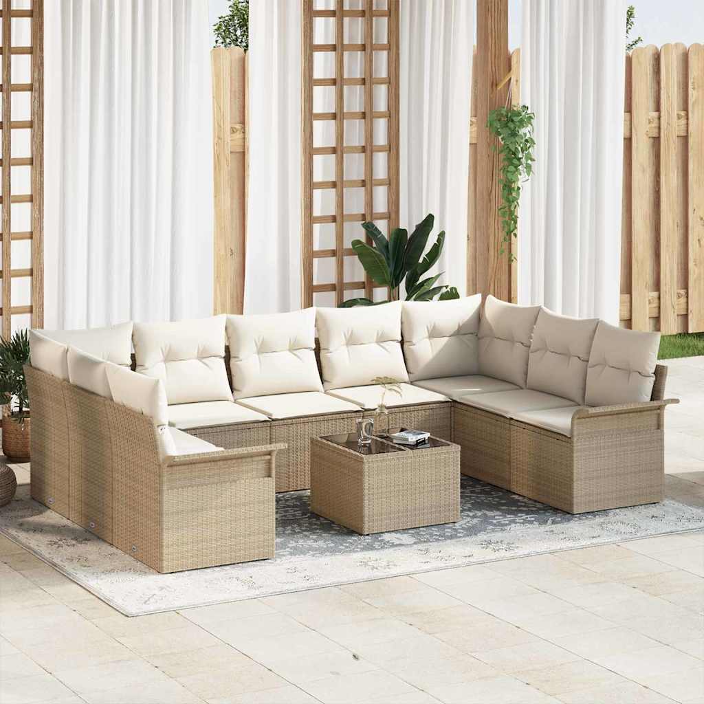 Havesofa Sæt 10 stk. Beige polyrattan
