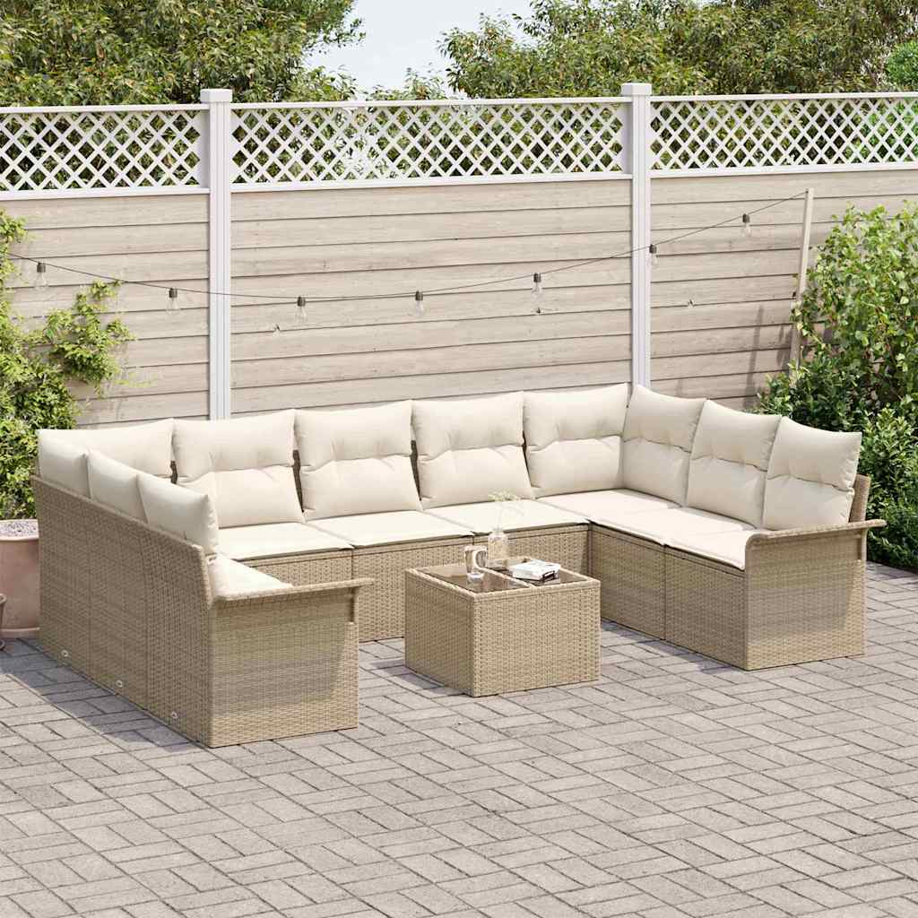 Havesofa Sæt 10 stk. Beige polyrattan
