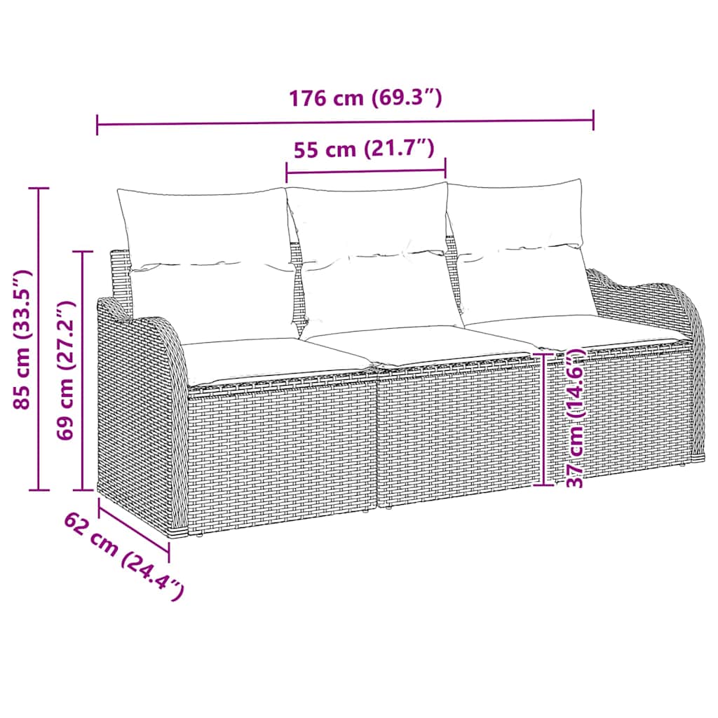 Havesofa Sæt 3 stk. Beige polyrattan