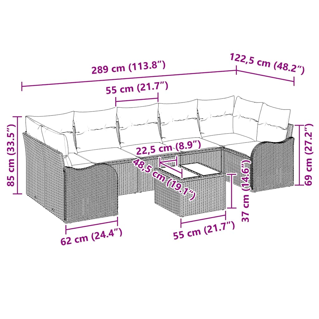 Havesofa Sæt 8 stk. 7-Antal sæder Beige polyrattan