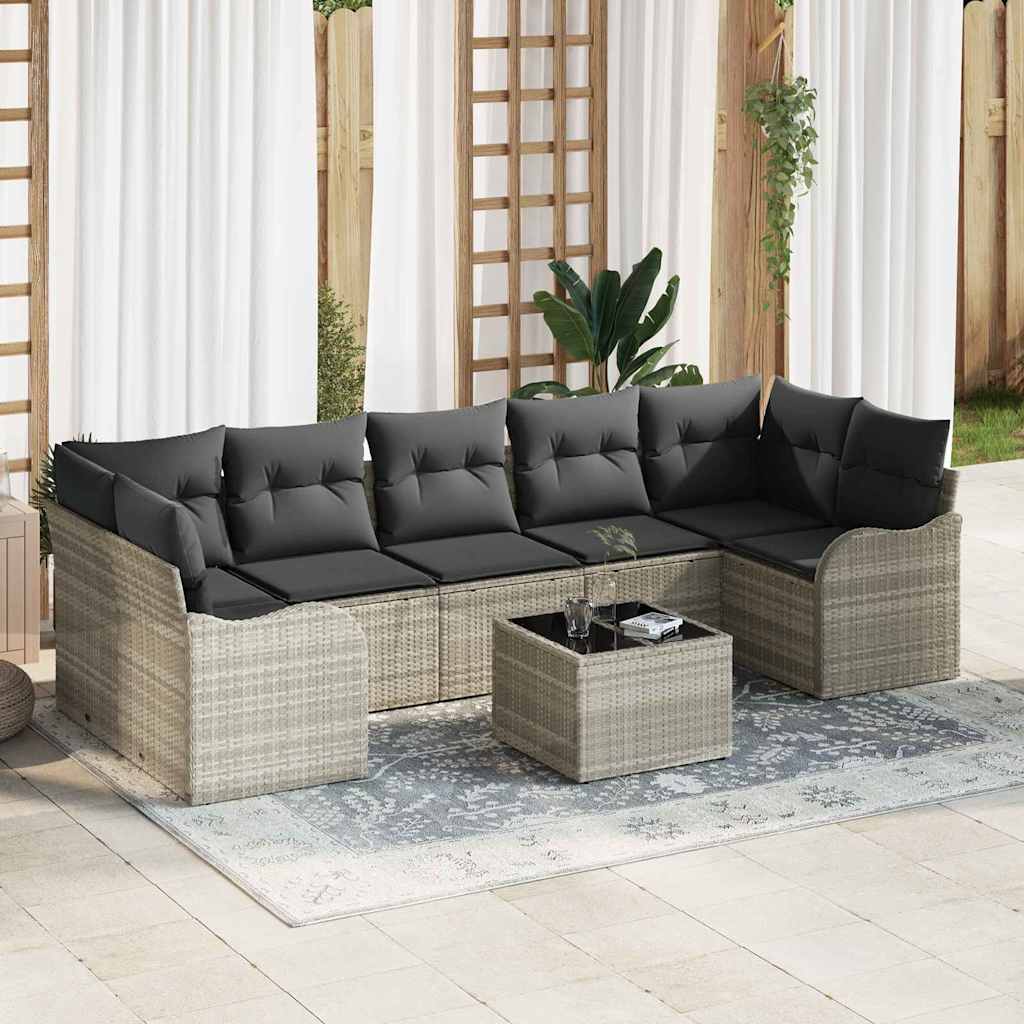 Havesofa Sæt 8 stk. 7-Antal sæder Lysegrå polyrattan