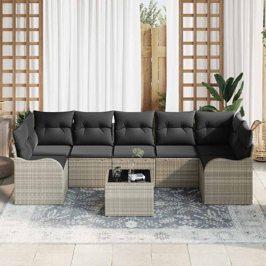 Havesofa Sæt 8 stk. 7-Antal sæder Lysegrå polyrattan
