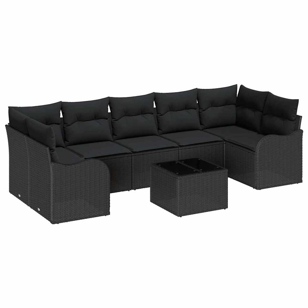 Havesofa Sæt 8 stk. 7-Antal sæder Sort polyrattan