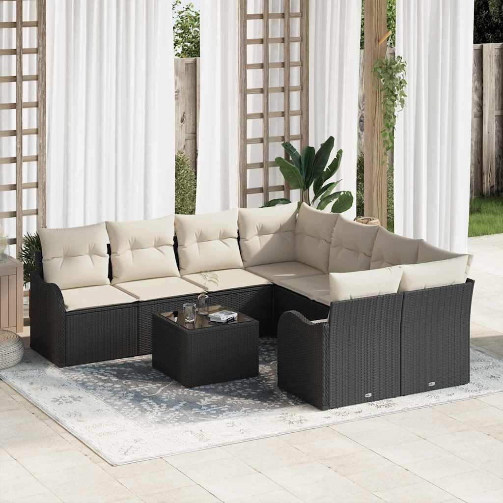 Havesofa Sæt 9 stk. 8-Antal sæder Sort polyrattan